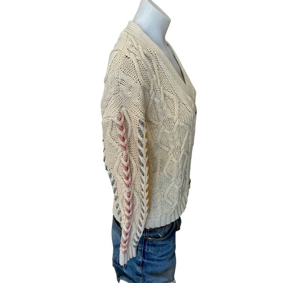 Michael Stars Cream Oversized Grandpa Cardigan Sweater XS Cotton Cable Knit $248 - Picture 5 of 10
